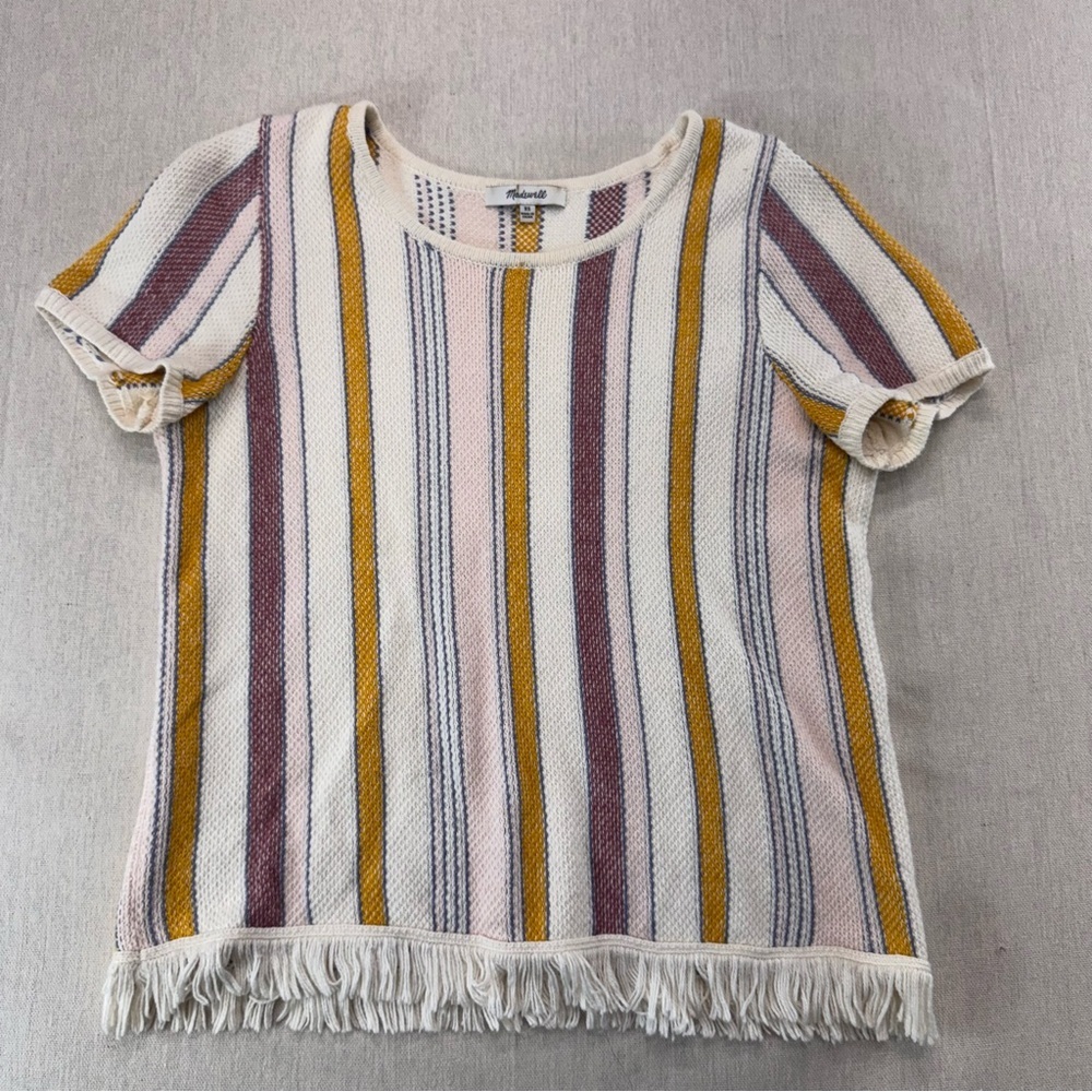 Madewell L2871 Blakley Stripe Sweater Tee Top Fringe Boho Cotton Women XS